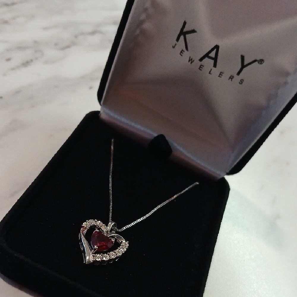 Heart Necklace Lab-Created Ruby Set In Sterling Silver